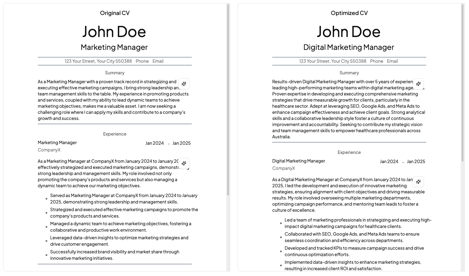 Tailored CV comparison illustration